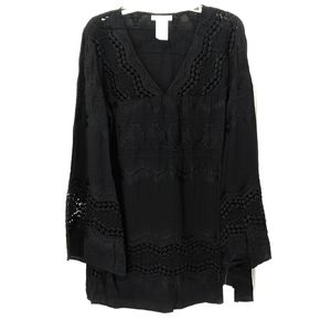 La Blanca Black Crochet Cover-Up Tunic S LA8KC55